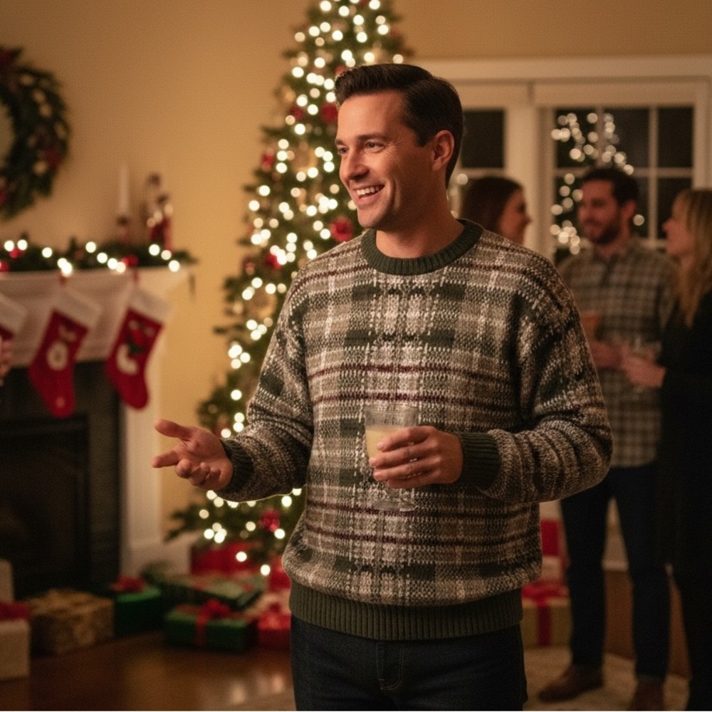 Vintage Basic Editions Men’s Sweater Green Plaid Knit Acrylic Pullover Size L Ma